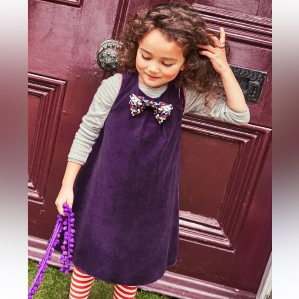 Purple Velvet Kids Dress with Bow